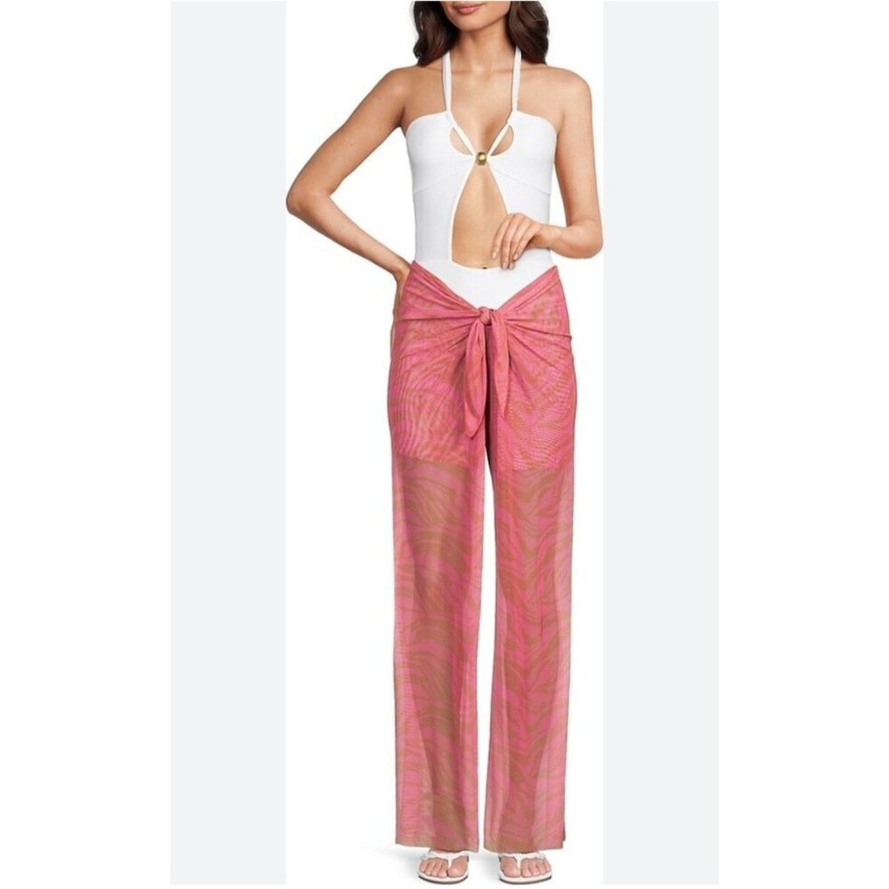 VIX Paula Hermanny Cover Up Pareo Pants L Pink Mesh Diani Zebra Sheer Resortwear